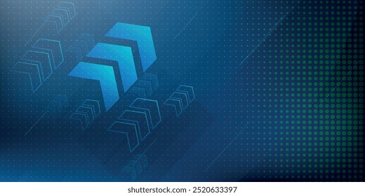 Dark blue abstract background with glowing arrow lines technology futuristic concept. Modern shiny blue geometric lines design. Horizontal banner template