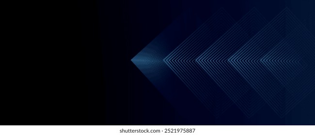Dark blue abstract background with glowing arrow lines technology futuristic concept. Modern shiny blue geometric lines design. Horizontal banner template suit for cover, header, poster, banner, web
