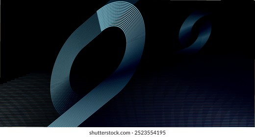 Dark blue abstract background with glowing geometric lines. Modern shiny blue diagonal rounded lines pattern. Futuristic technology concept. Suit for