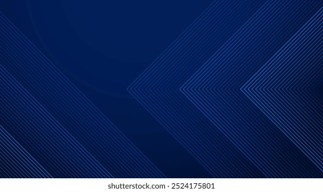 Fundo abstrato azul escuro com tecnologia de linhas brilhantes conceito futurista. Design moderno de linhas geométricas brilhantes. Modelo de banner horizontal adequado para capa, cabeçalho, cartaz, banner, web