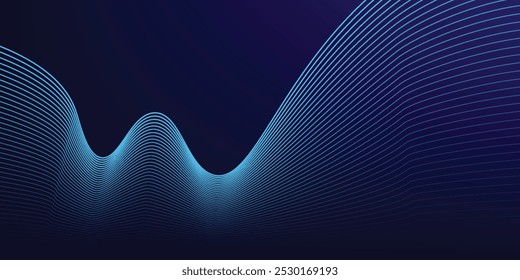 Dark blue abstract background with glowing wave lines. futuristic background Modern concept technology.