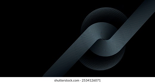 Dark blue abstract background with glowing geometric lines. Modern shiny blue diagonal rounded lines pattern. Futuristic technology concept.eps10