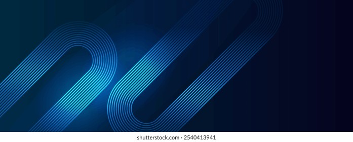 Dark blue abstract background with glowing geometric lines and shiny blue diagonals. Perfect for futuristic technology designs.