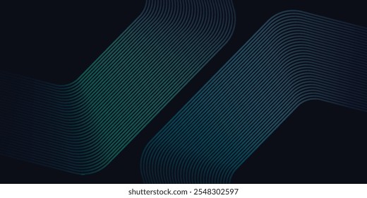 Dark blue abstract background with glowing geometric lines. Modern shiny blue lines pattern. Futuristic technology concept. Horizontal banner template.
