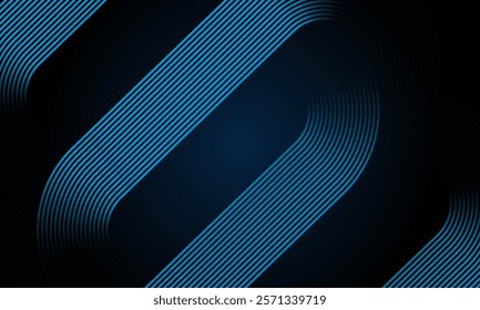 Dark blue abstract background with glowing oval circle lines. Geometric line art design. Modern shiny blue diagonal round line pattern. Futuristic technology concept. VECTOR