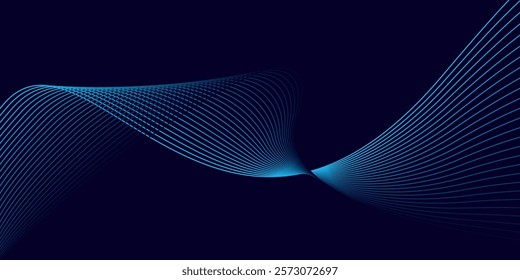 Dark blue abstract background with glowing waves. Shiny lines design element. Modern blue gradient flowing wave lines. Futuristic concept.