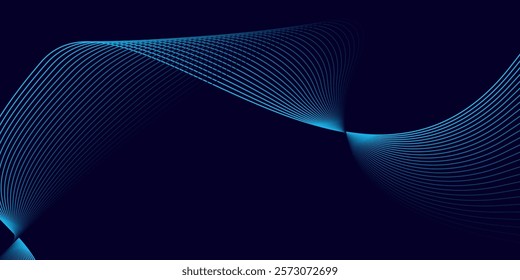 Dark blue abstract background with glowing waves. Shiny lines design element. Modern blue gradient flowing wave lines. Futuristic concept.