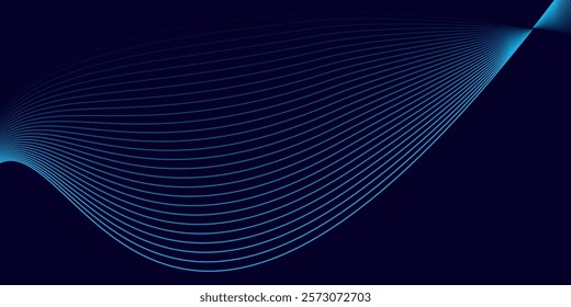 Dark blue abstract background with glowing waves. Shiny lines design element. Modern blue gradient flowing wave lines. Futuristic concept.