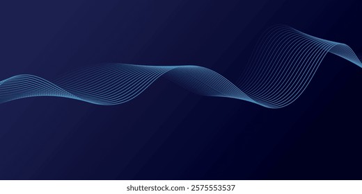 Dark blue abstract background with glowing wave lines. futuristic background Modern concept technology. 