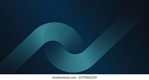 Dark blue abstract background with glowing circle lines. Geometric stripe line art design. Modern shiny blue diagonal rounded lines pattern modern