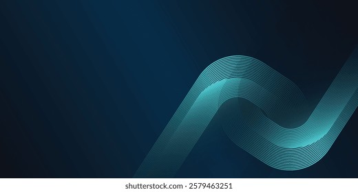 Dark blue abstract background with glowing circle lines. Geometric stripe line art design. Modern shiny blue diagonal rounded lines pattern modern simple abstract design