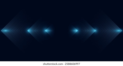 Dark blue abstract background. Glowing triangle geometric lines overlapping. Modern shiny blue lines pattern. Futuristic technology concept. 