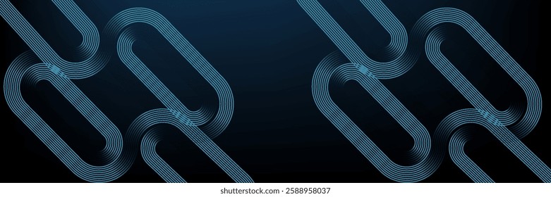 Dark blue abstract background with glowing circle lines. Geometric stripe line art design. Modern shiny blue diagonal rounded lines pattern. Futuristic technology concept.