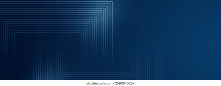 Dark blue abstract background with glowing futuristic lines, featuring a modern geometric design. Perfect for banners, covers, posters, and web headers.