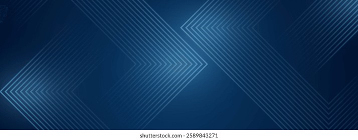 Dark blue abstract background with glowing futuristic lines, featuring a modern geometric design. Perfect for banners, covers, posters, and web headers.