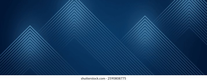 Dark blue abstract background with glowing futuristic lines, featuring a modern geometric design. Perfect for banners, covers, posters, and web headers.
