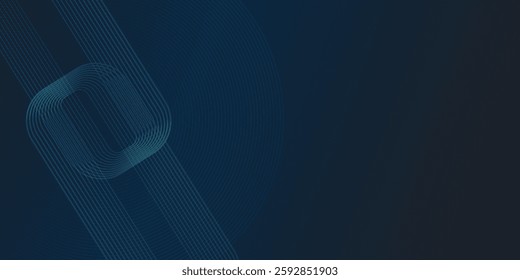 Dark blue abstract background with glowing circle lines. Geometric line art design. Modern shiny blue diagonal round lines pattern. vector