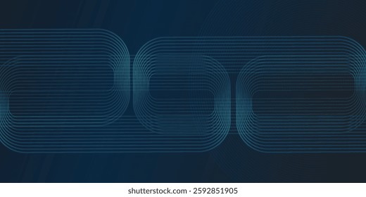 Dark blue abstract background with glowing circle lines. Geometric line art design. Modern shiny blue diagonal round lines pattern. vector