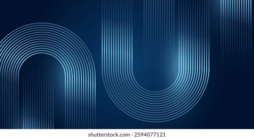 Dark blue abstract background with glowing geometric lines and shiny blue diagonals. Perfect for futuristic technology designs.