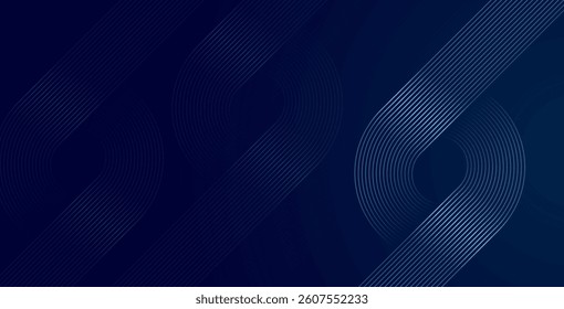 Dark blue abstract background with glowing geometric lines, featuring a modern shiny blue diagonal rounded pattern. Ideal for futuristic technology designs, covers, posters, banners, and websites.
