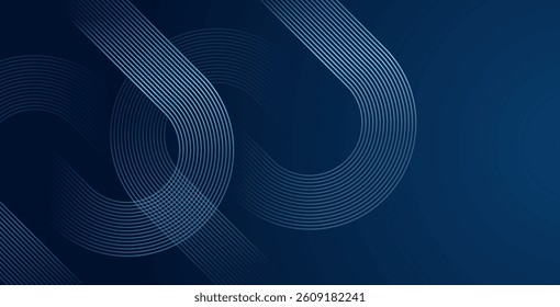 Dark blue abstract background with glowing geometric lines, featuring a modern shiny blue diagonal rounded pattern. Ideal for futuristic technology designs, covers, posters, banners, and websites.
