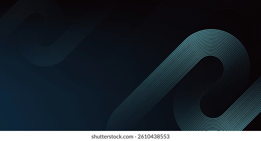 Dark blue abstract background with glowing circle lines. Geometric stripe line art design. Modern shiny blue diagonal rounded lines pattern. Futuristic technology concept. Vector illustration