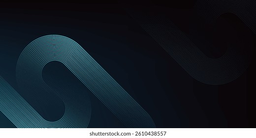 Dark blue abstract background with glowing circle lines. Geometric stripe line art design. Modern shiny blue diagonal rounded lines pattern. Futuristic technology concept. Vector illustration