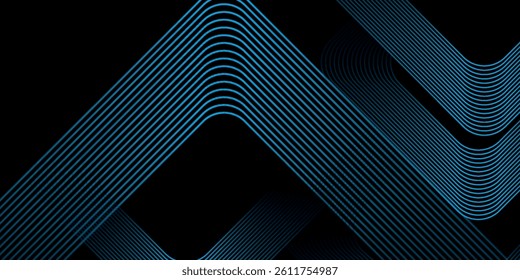 Dark blue abstract background with glowing geometric lines. Modern shiny blue diagonal rounded lines pattern. Futuristic technology concept. vector eps10