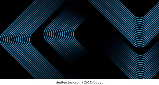 Dark blue abstract background with glowing geometric lines. Modern shiny blue diagonal rounded lines pattern. Futuristic technology concept. vector eps10