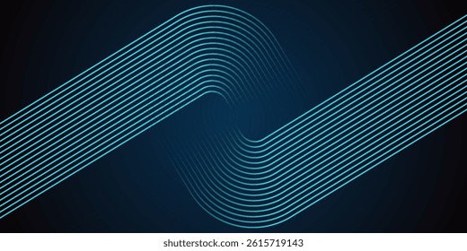 Dark blue abstract background with glowing circle lines. Geometric stripe line art design. Modern shiny blue diagonal rounded lines pattern. Futuristic technology concept. eps 10