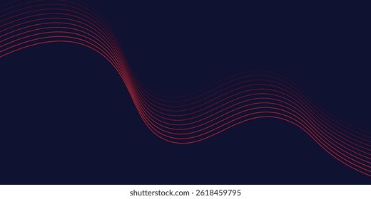 Fondo abstracto azul oscuro con líneas de onda roja brillante. fondo futurista Tecnología de concepto moderno. Vector eps10