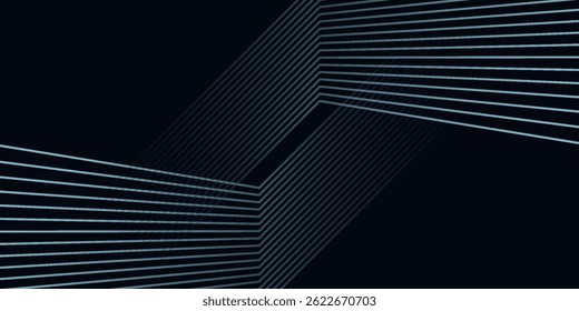 Dark blue abstract background with glowing geometric lines. Modern shiny blue diagonal rounded lines pattern. Futuristic technology concept. Suit for cover, poster, presentation