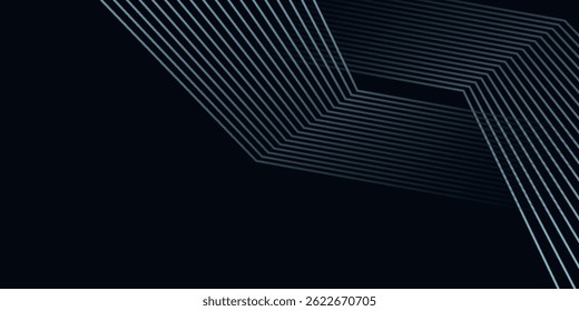 Dark blue abstract background with glowing geometric lines. Modern shiny blue diagonal rounded lines pattern. Futuristic technology concept. Suit for cover, poster, presentation