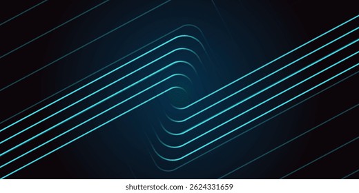 Dark blue abstract background with glowing circle lines. Geometric stripe line art design. Modern shiny blue diagonal rounded lines pattern. Futuristic technology concept
