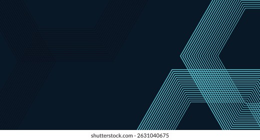 Dark blue abstract background with glowing circle lines. Geometric stripe line art design. Modern shiny blue diagonal rounded lines pattern. Futuristic technology concept. Vector illustration