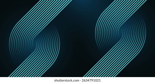 Dark blue abstract background with glowing circle lines. Geometric stripe line art design. Modern shiny blue diagonal rounded lines pattern. eps 10