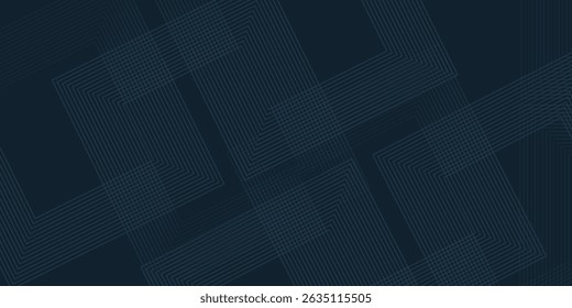 Dark blue abstract background with glowing blue circle lines. Geometric stripe line art design. Modern shiny blue lines. Futuristic technology concept. 