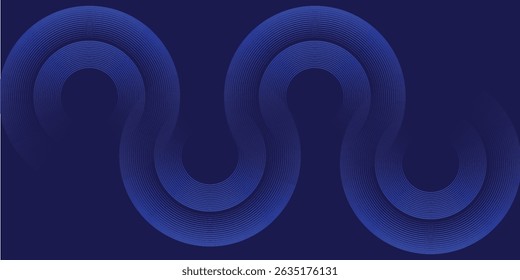 Dark blue abstract background with glowing geometric lines. Modern shiny blue diagonal rounded lines pattern. Futuristic technology concept blue