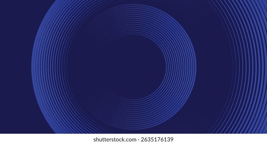 Dark blue abstract background with glowing geometric lines. Modern shiny blue diagonal rounded lines pattern. Futuristic technology concept blue