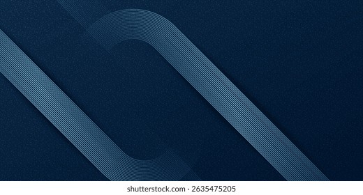 Dark blue abstract background with glowing geometric lines. Modern shiny blue diagonal rounded lines pattern. Futuristic technology concept. Suit for cover, poster, presentation, banner, website