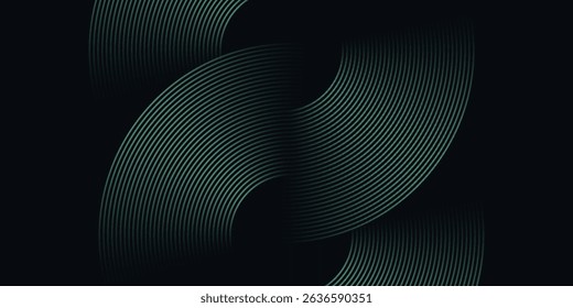 Dark blue abstract background with glowing circle lines. Geometric stripe line art design. Modern shiny blue diagonal rounded lines pattern.