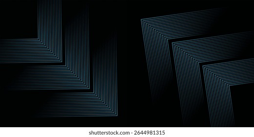 Dark blue abstract background with glowing geometric lines. Modern shiny blue diagonal rounded lines pattern. Futuristic technology concept. Suit for cover, poster, presentation, banner, website