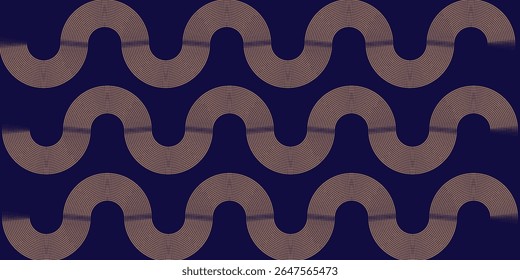 Dark blue abstract background with glowing geometric lines. Modern blue and yellow gradient circle lines pattern. Futuristic technology concept. Horizontal banner template. Vector