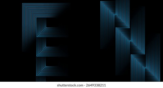 Dark blue abstract background with glowing geometric lines. Modern shiny blue diagonal rounded lines pattern. Futuristic technology concept. vector modern, eps 10, poster