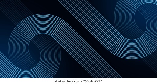 Dark blue abstract background with glowing circle geometric lines. Modern shiny blue lines pattern. Futuristic technology concept. Vector illustration
