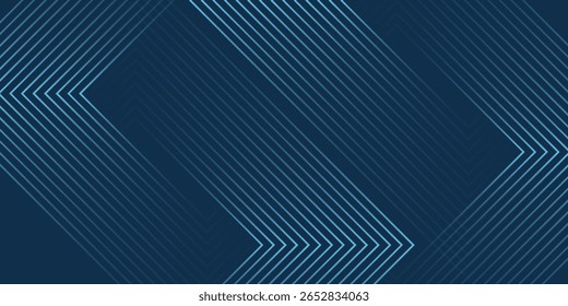 Dark blue abstract background with glowing arrow lines technology futuristic concept. Modern shiny blue geometric lines design. Horizontal banner template suit for cover, header, poster, banner, web