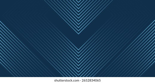 Fondo abstracto azul oscuro con líneas de flecha brillante tecnología concepto futurista. Diseño moderno de líneas geométricas azules brillantes. Traje Horizontal de la Plantilla del Anuncio para la cubierta, cabecera, cartel, Anuncio, Web