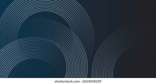 Fondo abstracto azul oscuro con líneas de círculo brillantes. Diseño geométrico del arte de la línea de la raya. Moderno patrón de líneas redondeadas diagonales azules brillantes. 