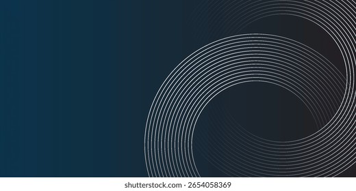 Fondo abstracto azul oscuro con líneas de círculo brillantes. Diseño geométrico del arte de la línea de la raya. Moderno patrón de líneas redondeadas diagonales azules brillantes. 