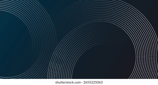 Fondo abstracto azul oscuro con líneas de círculo brillantes. Diseño geométrico del arte de la línea de la raya. Moderno patrón de líneas redondeadas diagonales azules brillantes. 